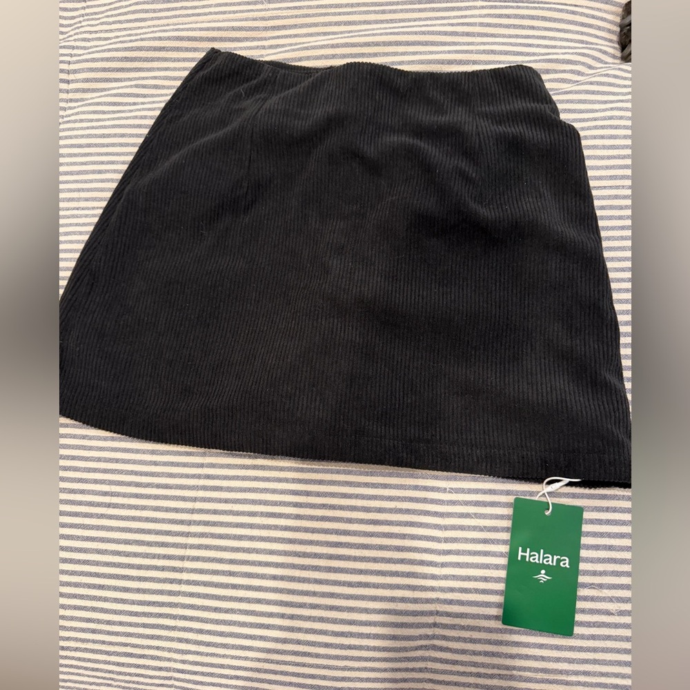 HALARA Black Corduroy A-Line Mini Skirt